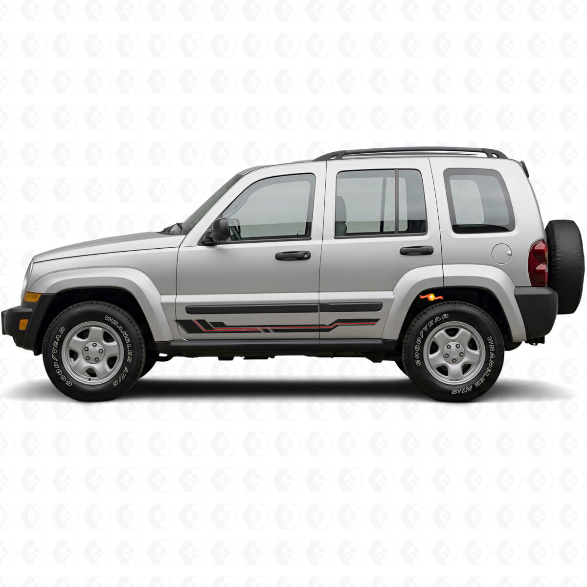 Adesivo in vinile a linee curve per pannello sottoporta Jeep Liberty 2002-2012