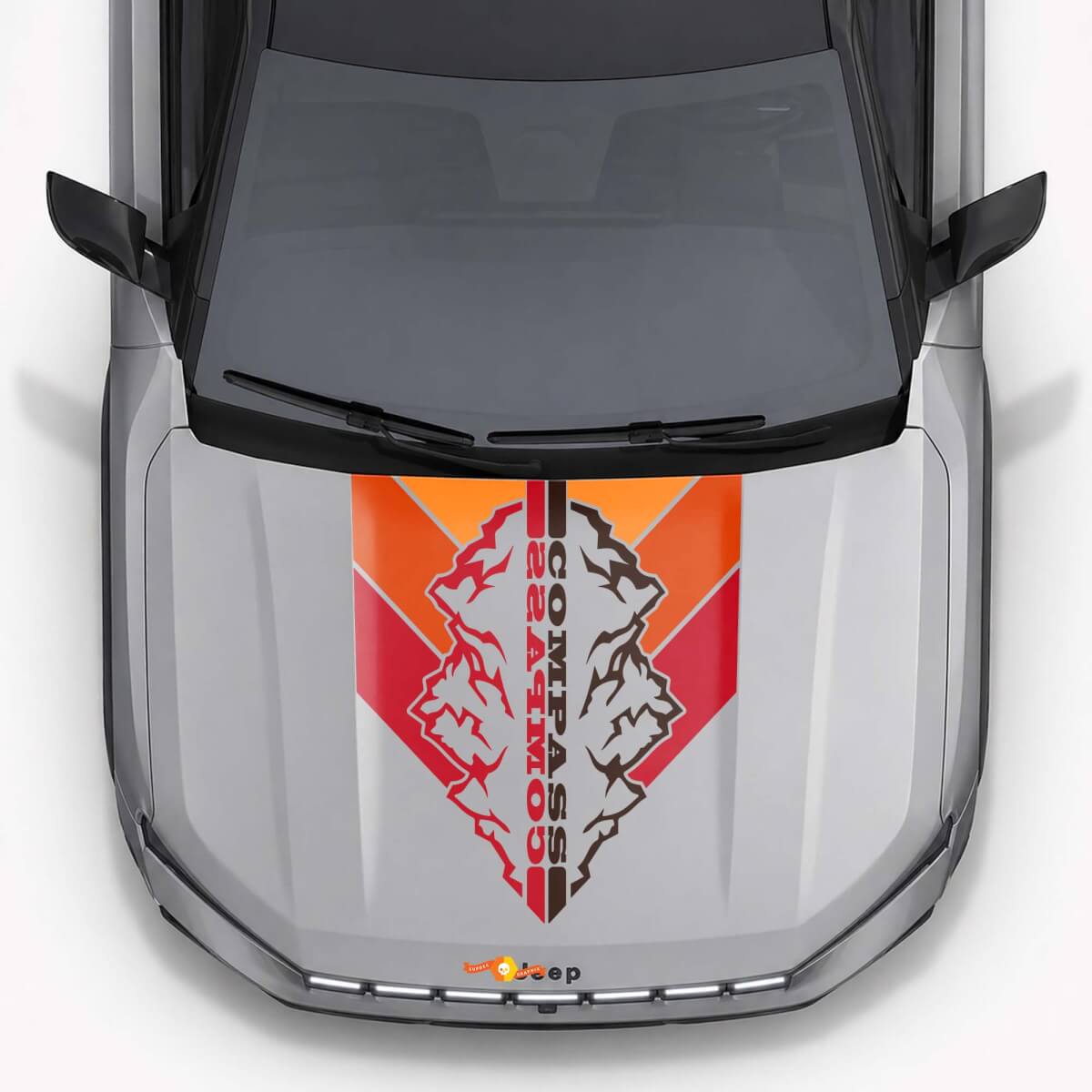 Adesivo in Vinile con Strisce sul Cofano Stile Vintage Montagne per Jeep Compass 2026