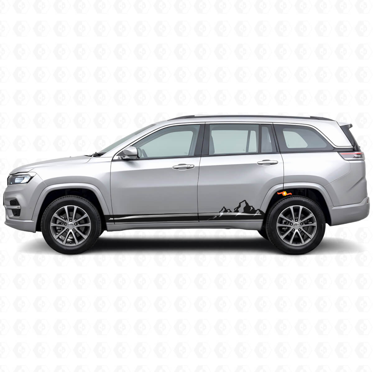 Adesivo Laterale in Vinile a Strisce Sottili Montagne per Jeep Commander Meridian 2021+