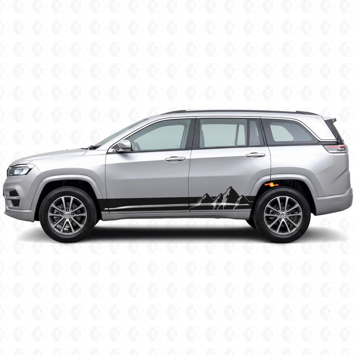 Adesivo in vinile laterale a strisce larghe con montagne per Jeep Commander Meridian 2021+