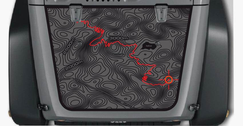 Adesivo in Vinile con Mappa Topografica per Cofano Jeep Wrangler TJ LJ JK Unlimited