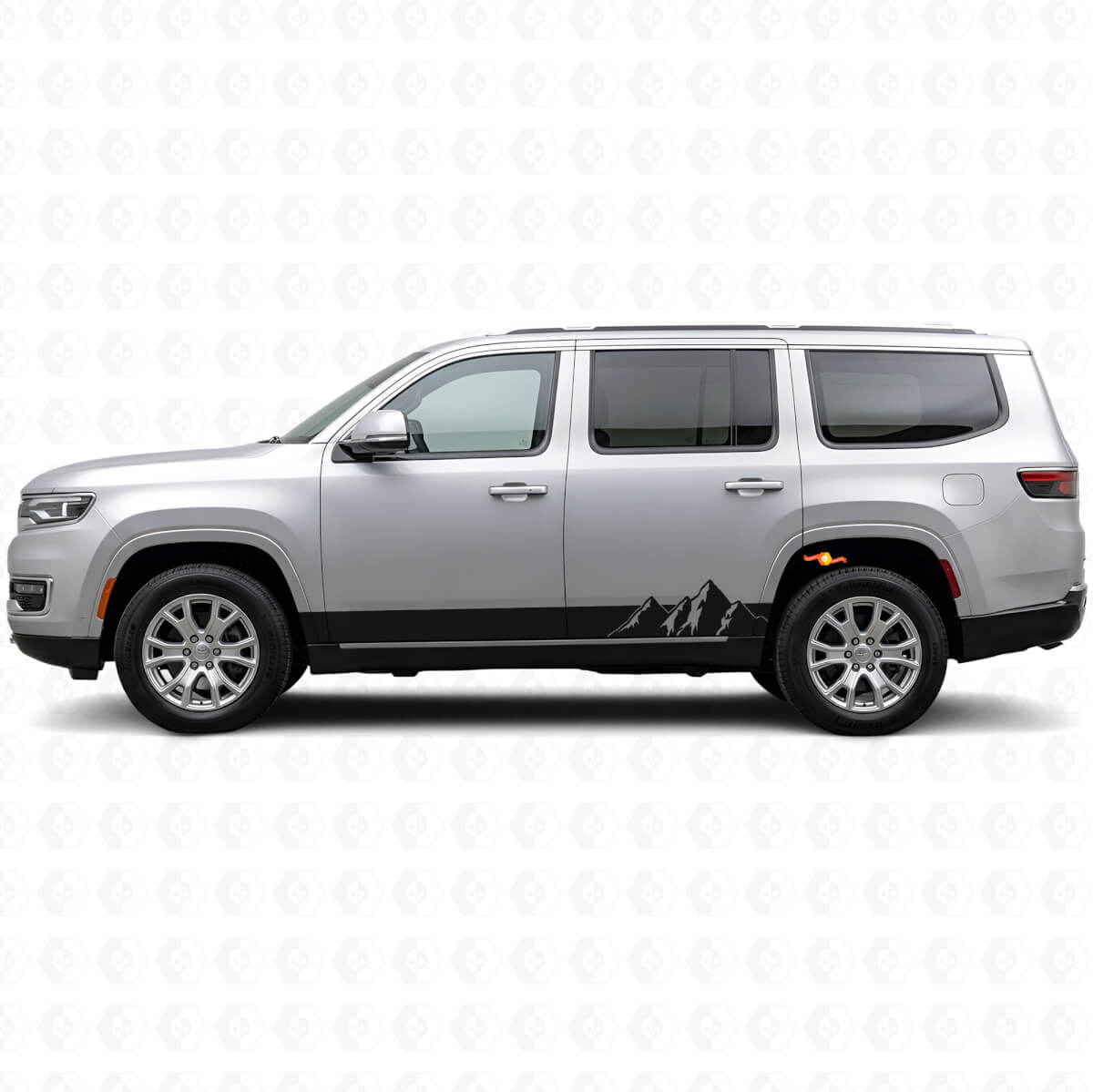 Adesivo laterale in vinile a strisce larghe con montagne per Jeep Wagoneer 2022+