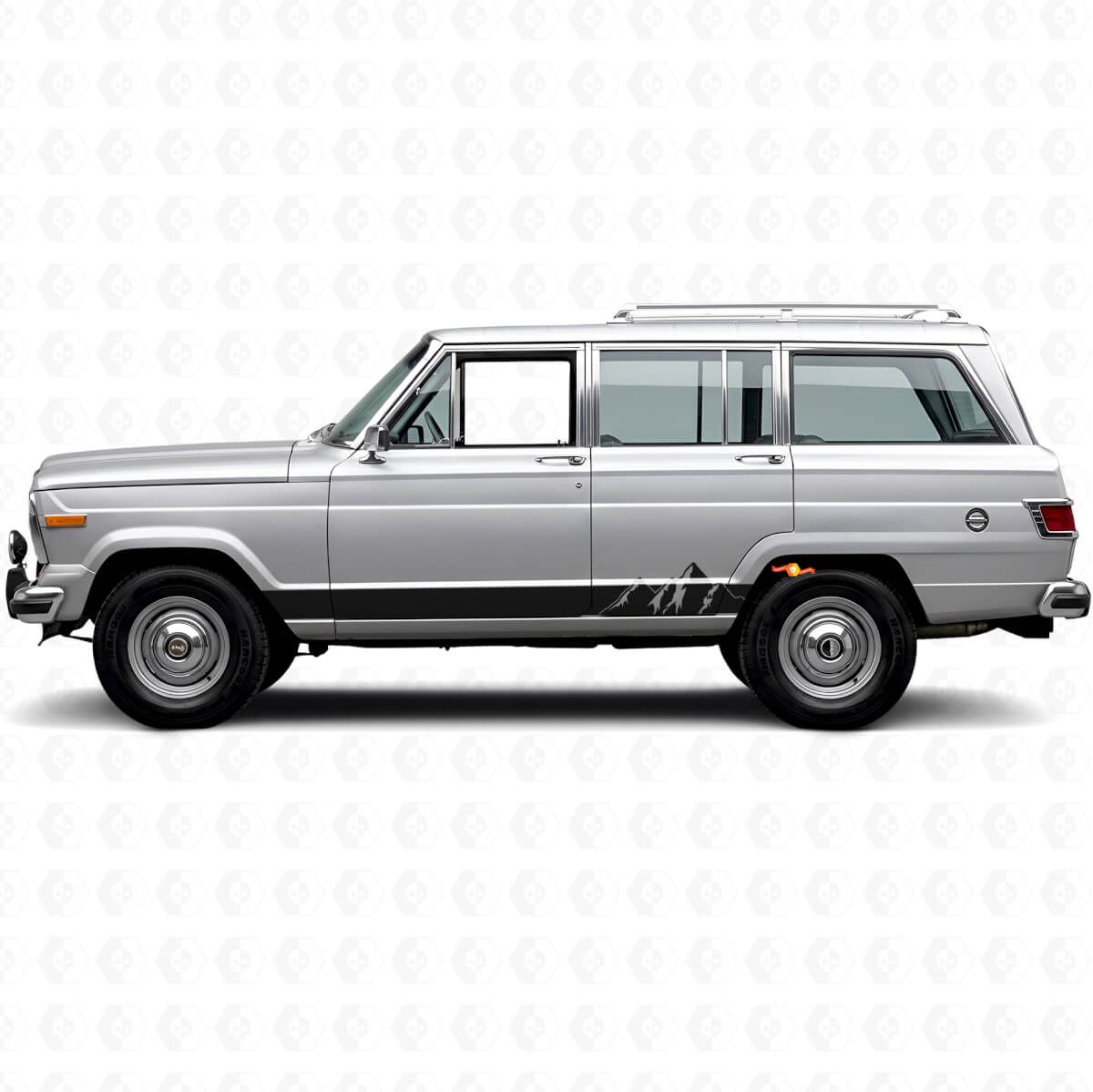 Adesivo in vinile laterale a strisce larghe con montagne per Jeep Wagoneer 1963-1991