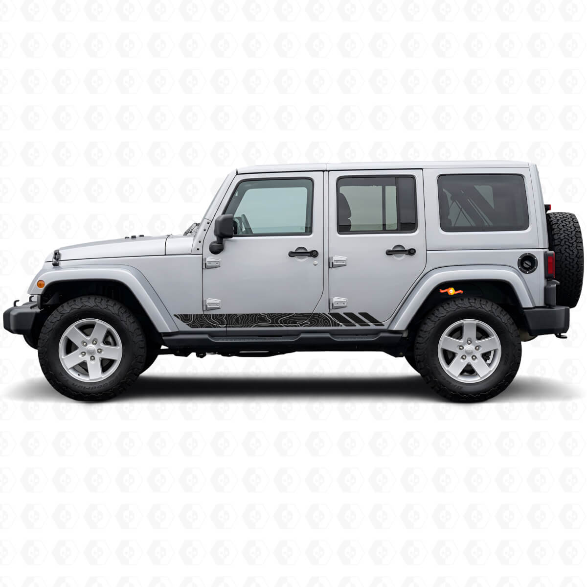 Adesivo Laterale in Vinile con Strisce Stile Topografico per Jeep Wrangler JK 2007-2018