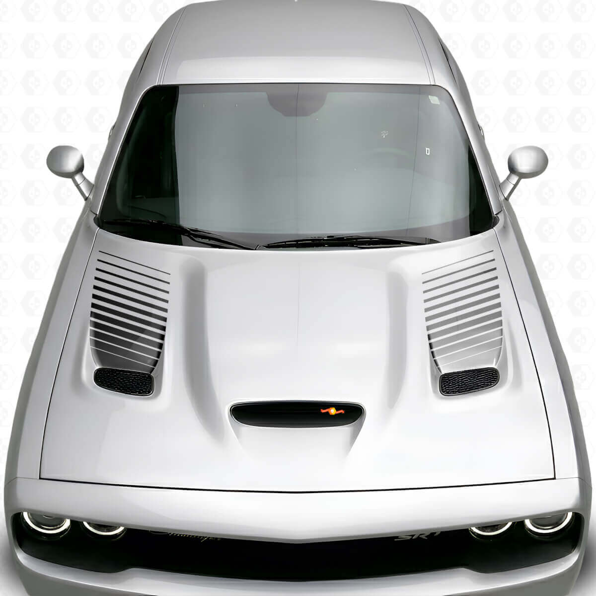 Kit adesivo in vinile per inserto presa d'aria sul cofano con strisce assottigliate per Dodge Challenger 2015+