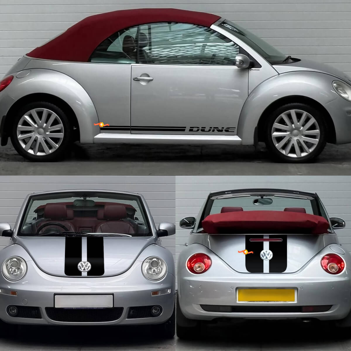 Kit di Adesivi in Vinile a Doppie Strisce in Stile Dune per Cofano, Bagagliaio e Latri per Volkswagen Beetle Cabriolet
