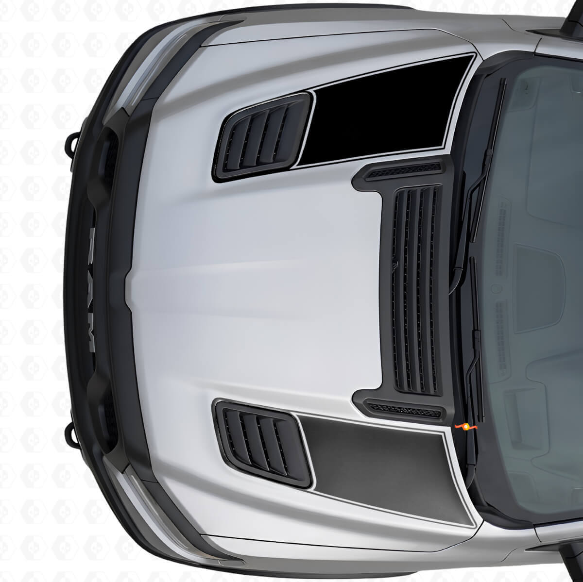 Set di Adesivi in Vinile a Strisce con Doppio Contorno per Ventilazione Cofano per Dodge Ram Sport 2019+
