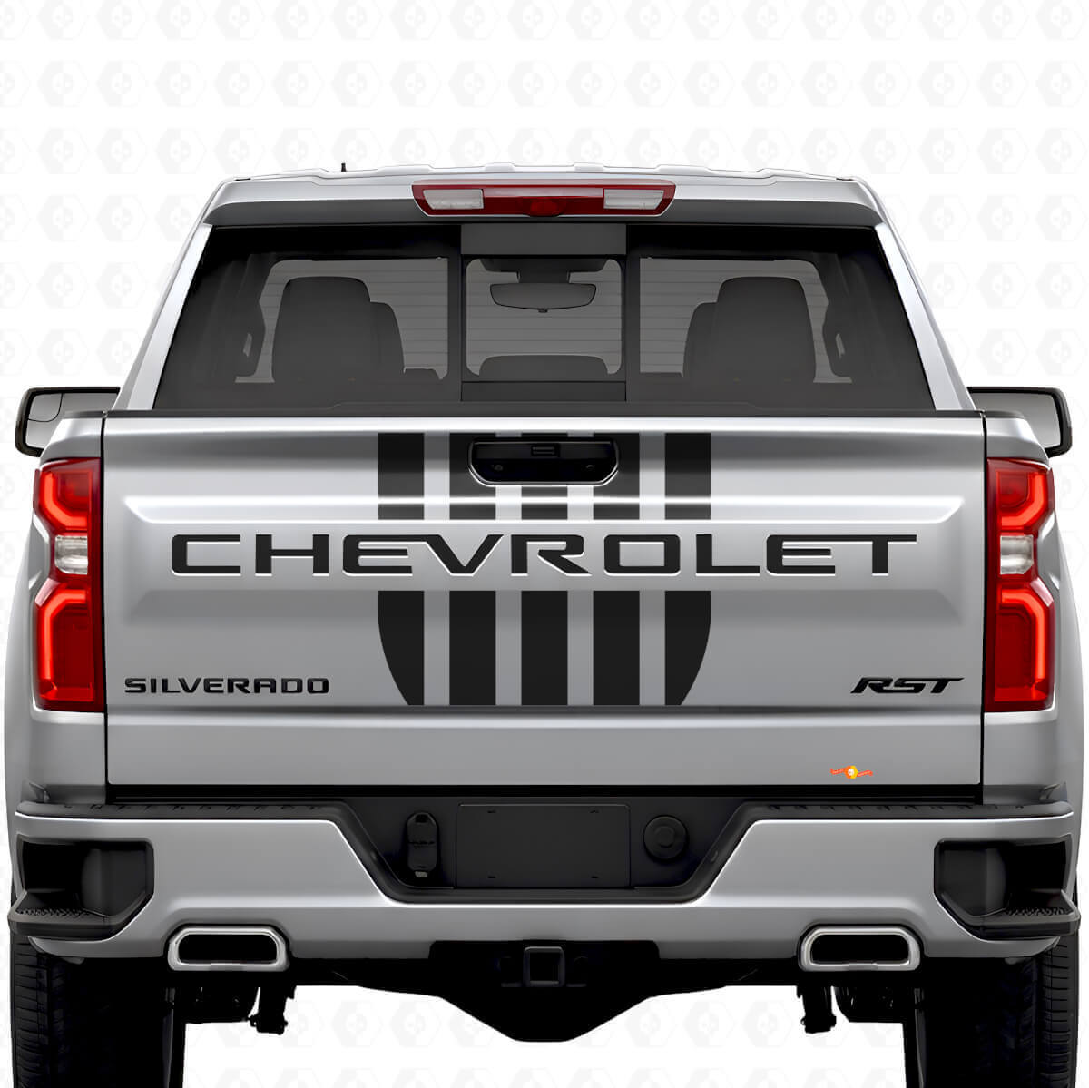 Set di Adesivi in Vinile a Strisce in Stile Stars & Steel per Portellone Chevrolet Silverado