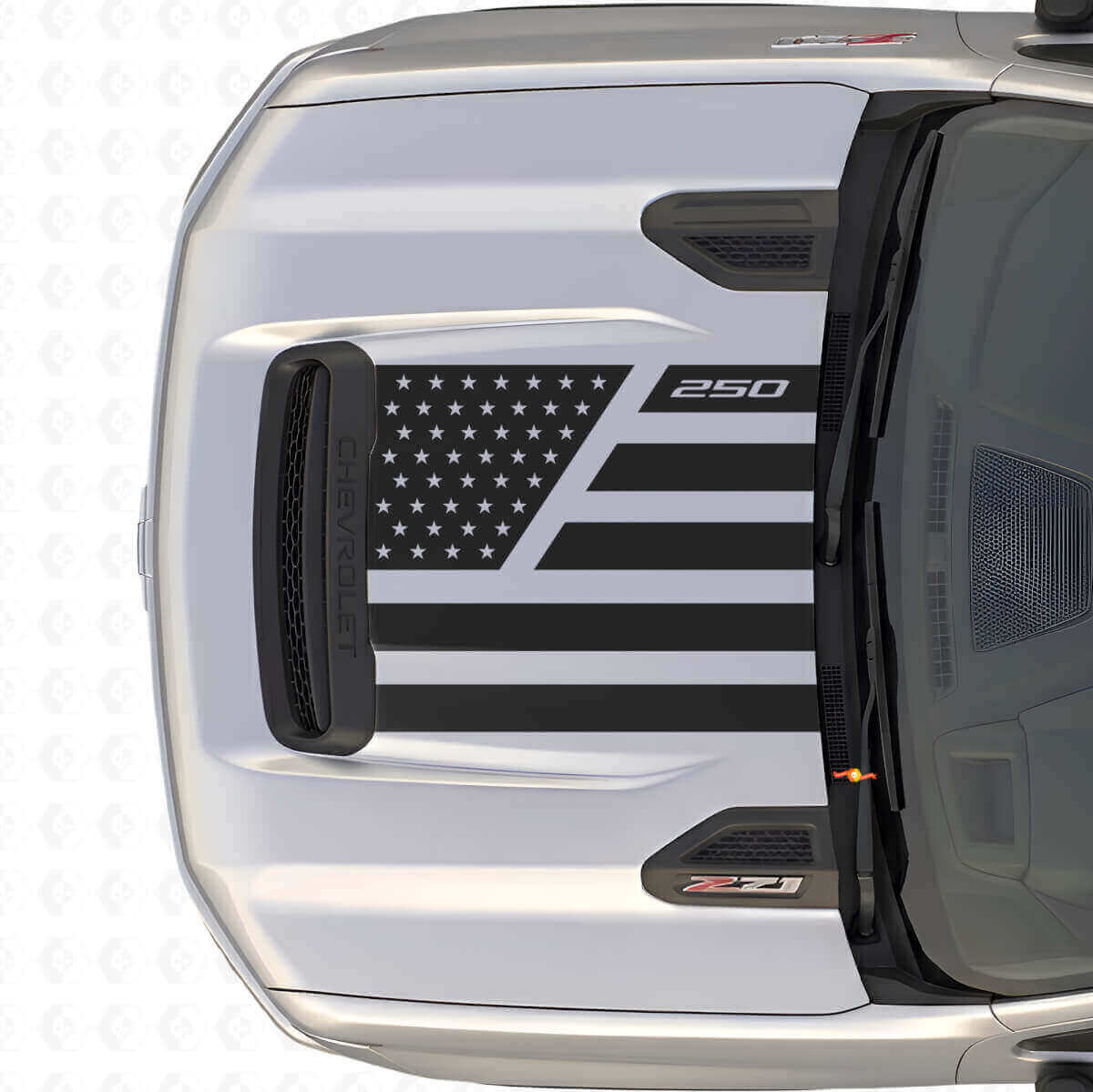 Adesivo in Vinile per Cofano Stile Stelle e Acciaio con Bandiera USA per Chevrolet Silverado 2500 HD