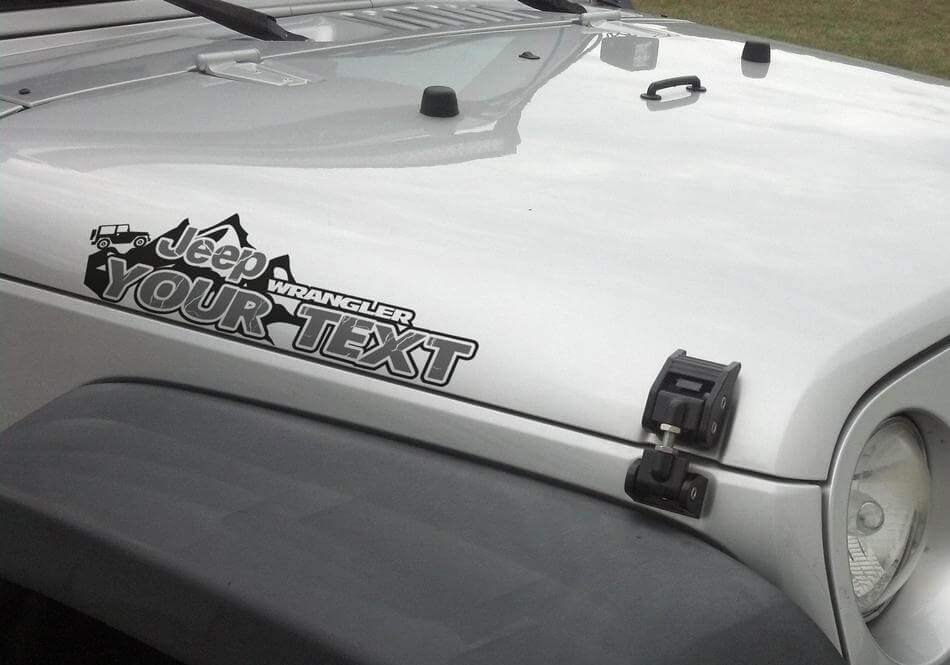 Coppia 2x JEEP wrangler edition YOUR TEXT MOUNTAINS LOGO adesivi per decalcomanie in vinile