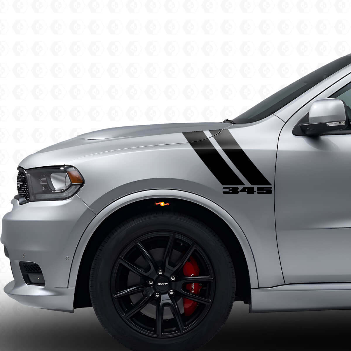 Kit adesivi in vinile 345 con doppie strisce per parafango anteriore per Dodge Durango 2011+