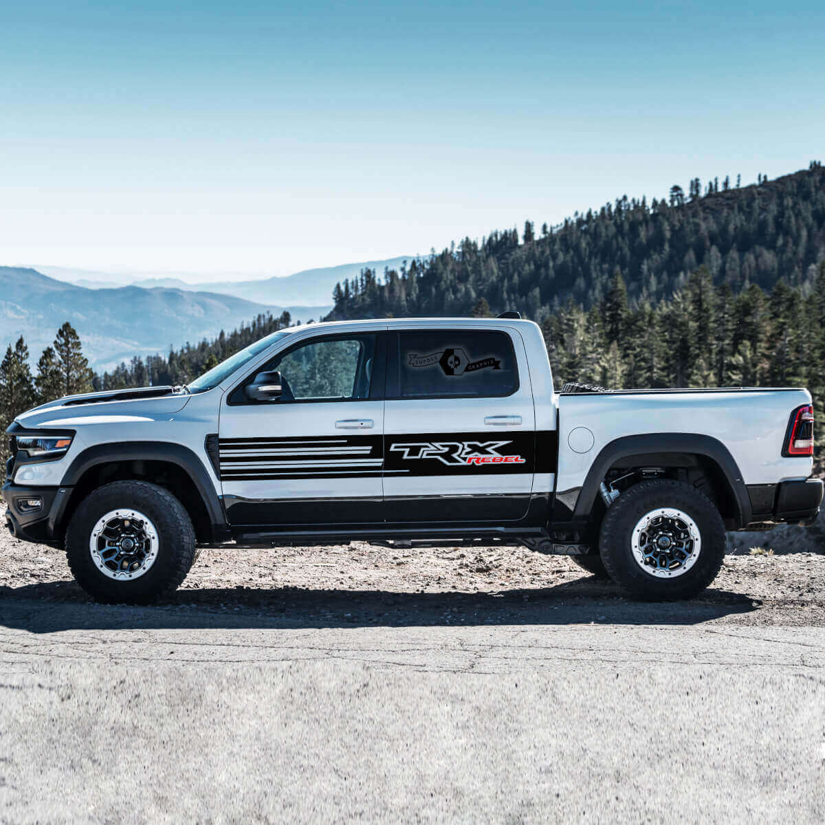 Kit Adesivi in Vinile Strisce Laterali Portiera TRX Rebel per Dodge Ram Rebel 2021+