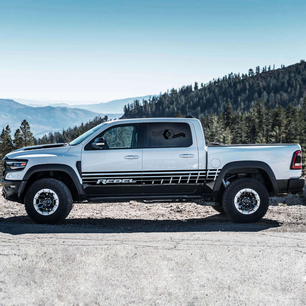 Set di Adesivi in Vinile Strisce Laterali Porta Stile Rebel per Dodge Ram Rebel 2021+