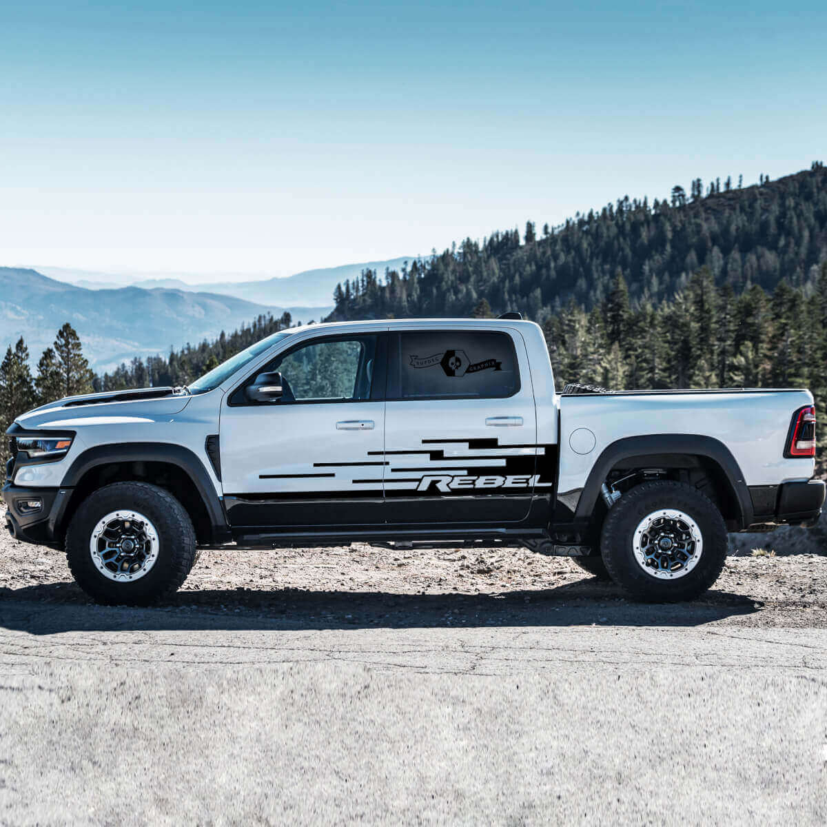 Kit di Adesivi Laterali a Strisce a Scala in Vinile per Dodge Ram Rebel TRX 2021+
