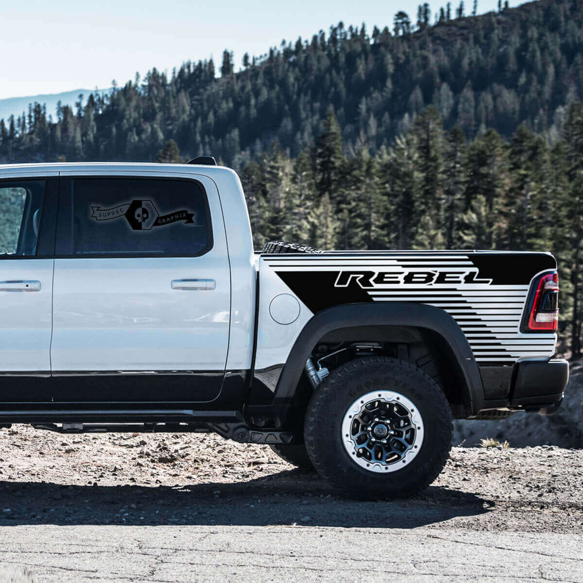 Kit adesivo in vinile stile stroboscopico per lato letto per Dodge Ram Rebel TRX 2021+