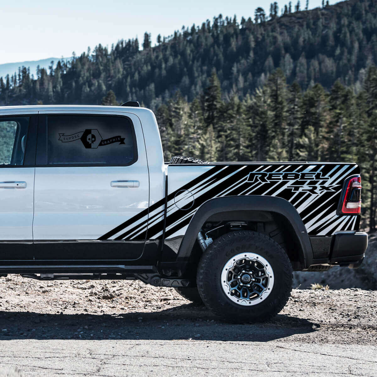 Set di Adesivi in Vinile Strisce Laterali TRX Rebel per Dodge Ram Rebel 2021+