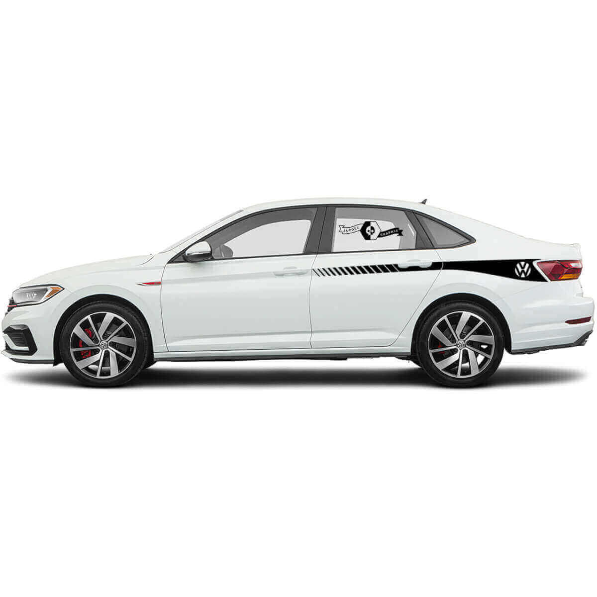 Kit Adesivi Vinilici Strisce Laterali Posteriori con Marchio per Volkswagen Jetta Mk7