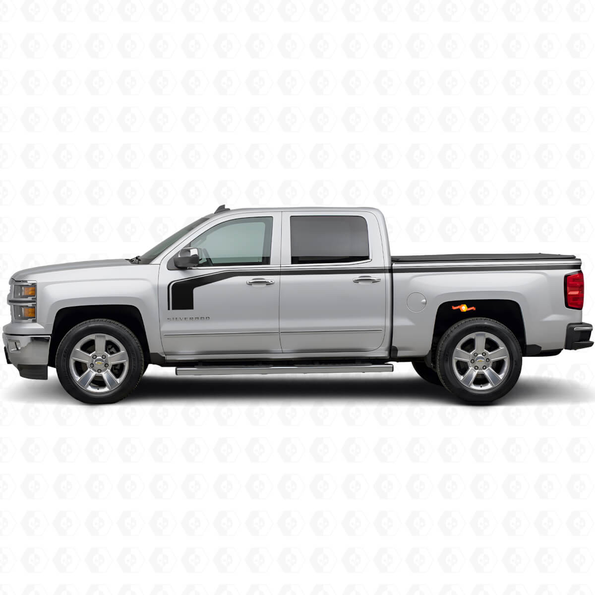 Kit di decalcomanie laterali in vinile con profilo superiore stile bastone da hockey per Chevy Silverado 1500 2014+