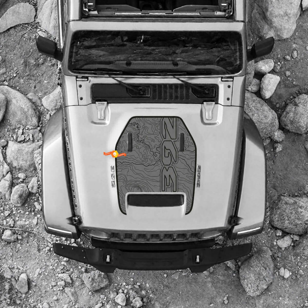 392 Adesivo Vinilico per Presa d'Aria Cofano Mappa Topografica per Jeep Wrangler