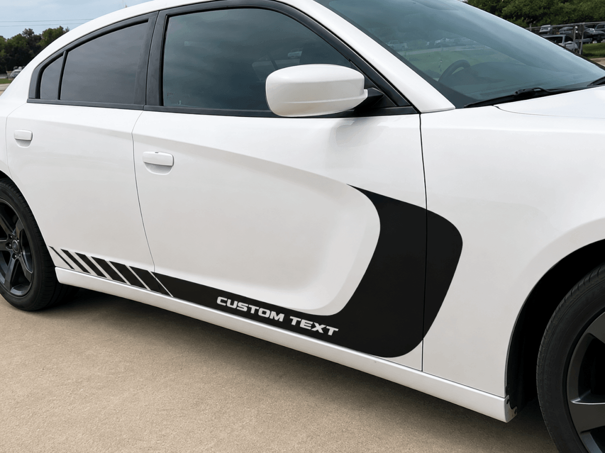 Adesivo Vinilato Personalizzato a Strisce Laterali con Testo Personalizzato per Berlina Sportiva 4 Porte per Dodge Charger