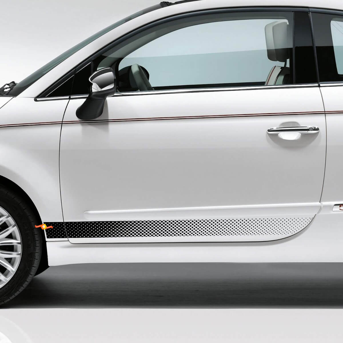 Adesivo laterale in vinile a strisce stile forato per Fiat 500