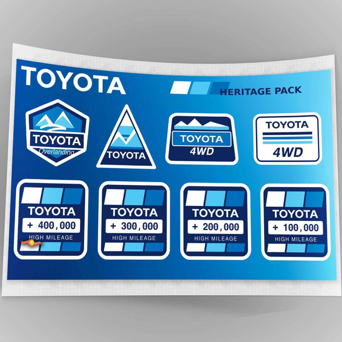 Toyota High Mileage Heritage Blu Luce Azzurra Chiaro Blu Bianco Adesivi Retro Set Decalcomanie Grafiche