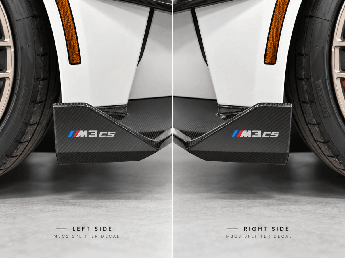 Set di 2 adesivi decalcomanie laterali per splitter paraurti anteriore per BMW M3 CS