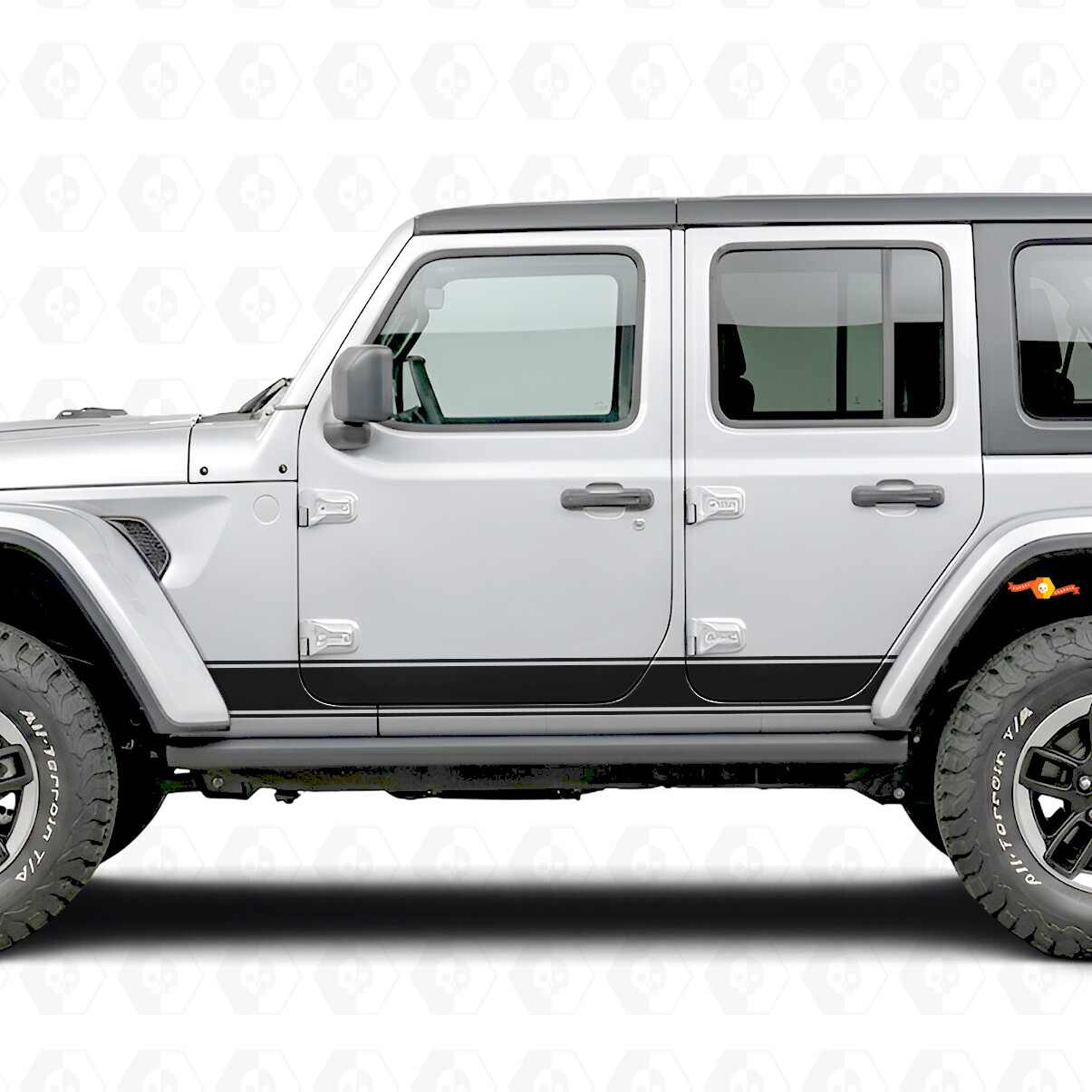 Adesivo vinile laterale a strisce di contorno per Jeep Wrangler 2018-2027