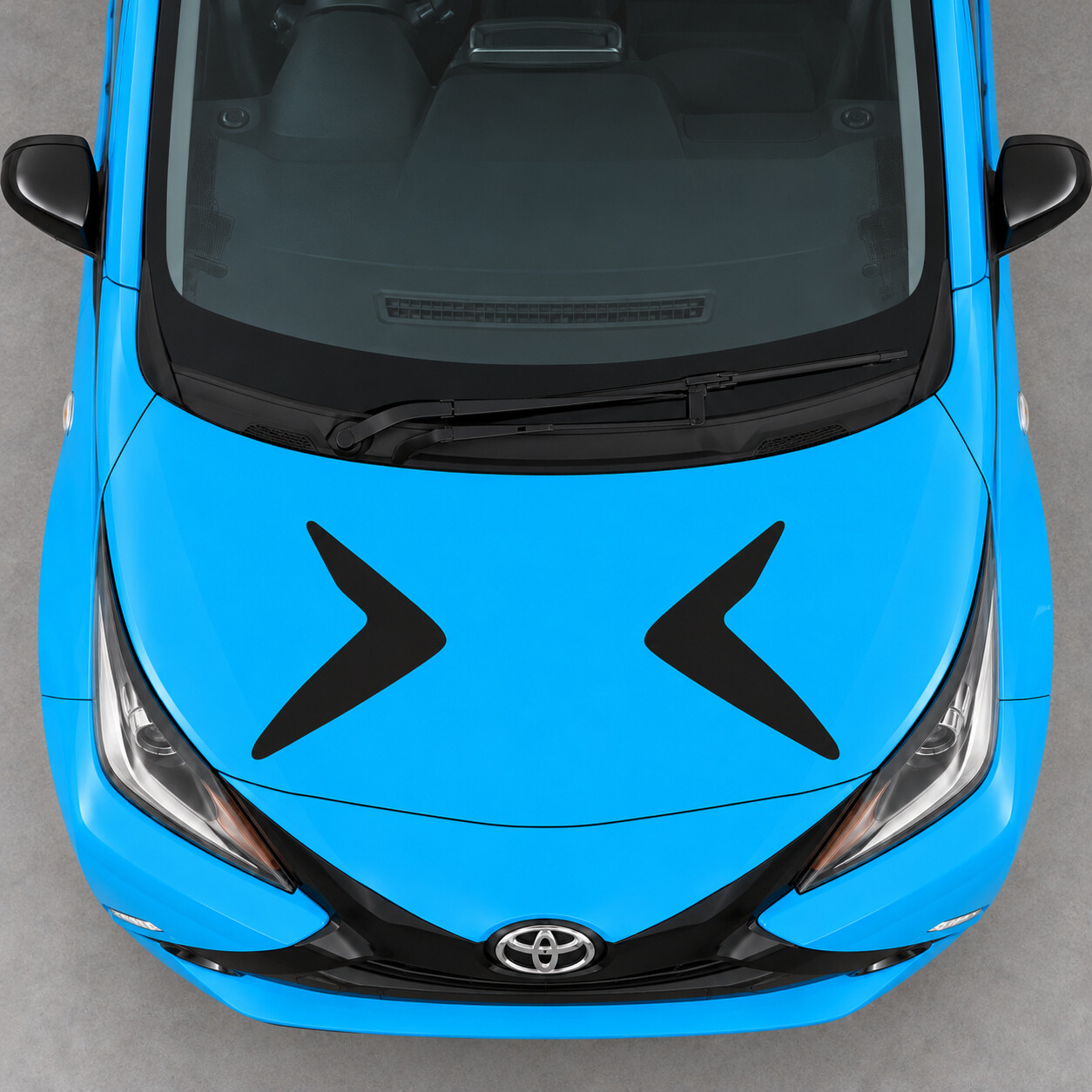 Adesivo in vinile con boomerang opposti per cofano per Toyota Aygo AB40 2014-2018 Pre-Facelift