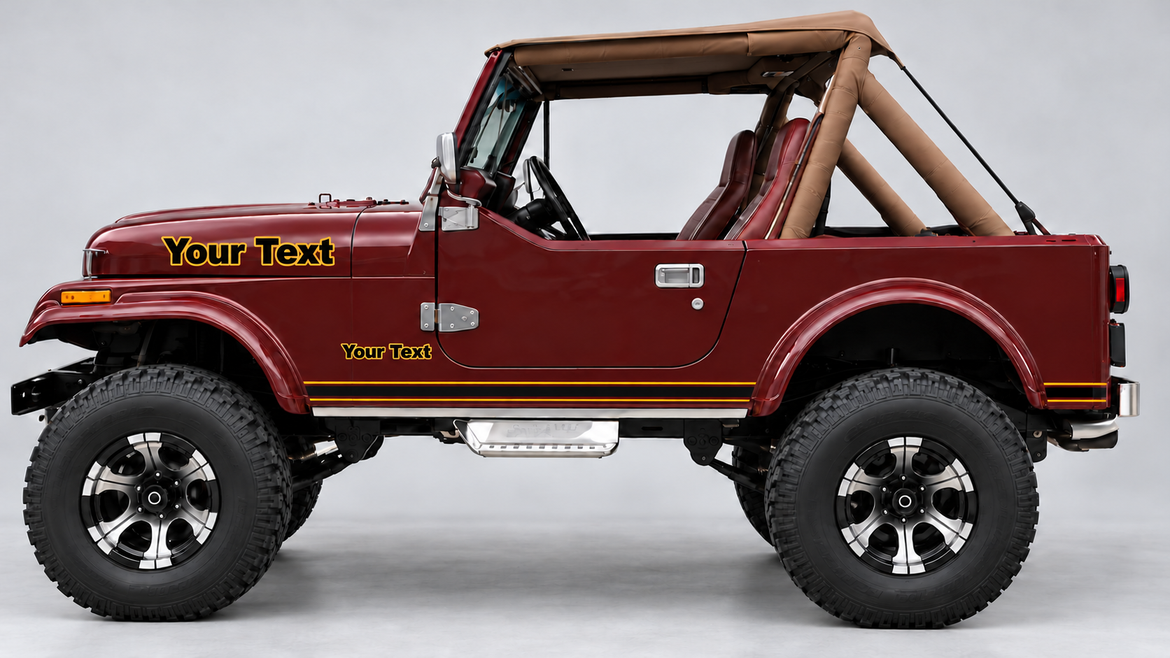 Kit di Adesivi in Vinile con Contorno Testo Personalizzato a Strisce Laterali per Jeep CJ-7 1984