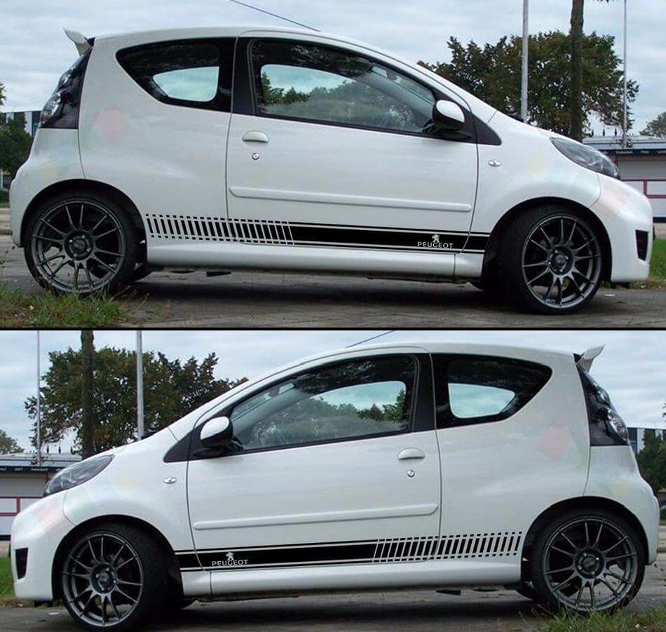Decal Sticker Stripes Kit per PEUGEOT 107 Spoiler Paraurti Luce di scarico Labbro anteriore