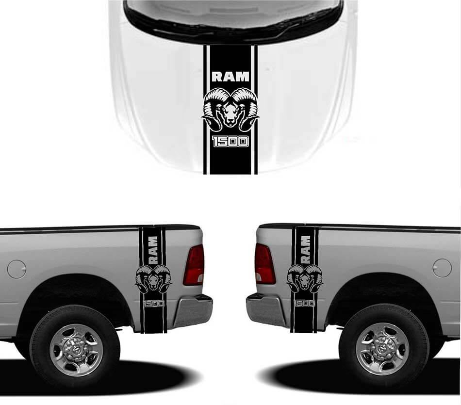 Adesivi in Vinile a Strisce Stile Hemi per Cofano e Fiancate Kit per Dodge RAM 1500 2500