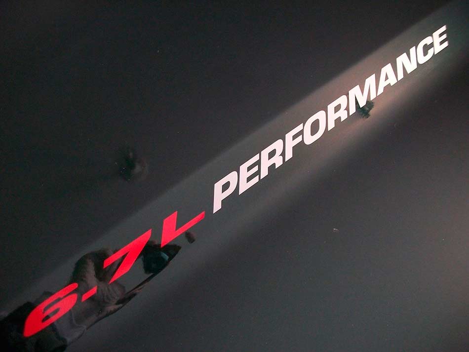 Decalcomanie adesivi cofano PERFORMANCE 6.7L Musclecar F250 F350 Powerstroke Turbo Diesel 2011 2012
