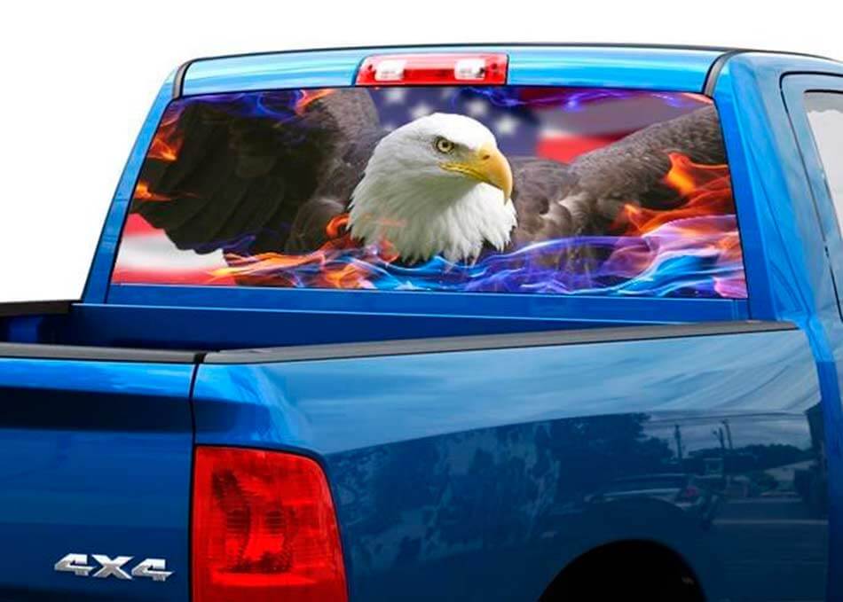 Adesivo Bandiera USA Aquila Calva per Finestrino Posteriore Pickup