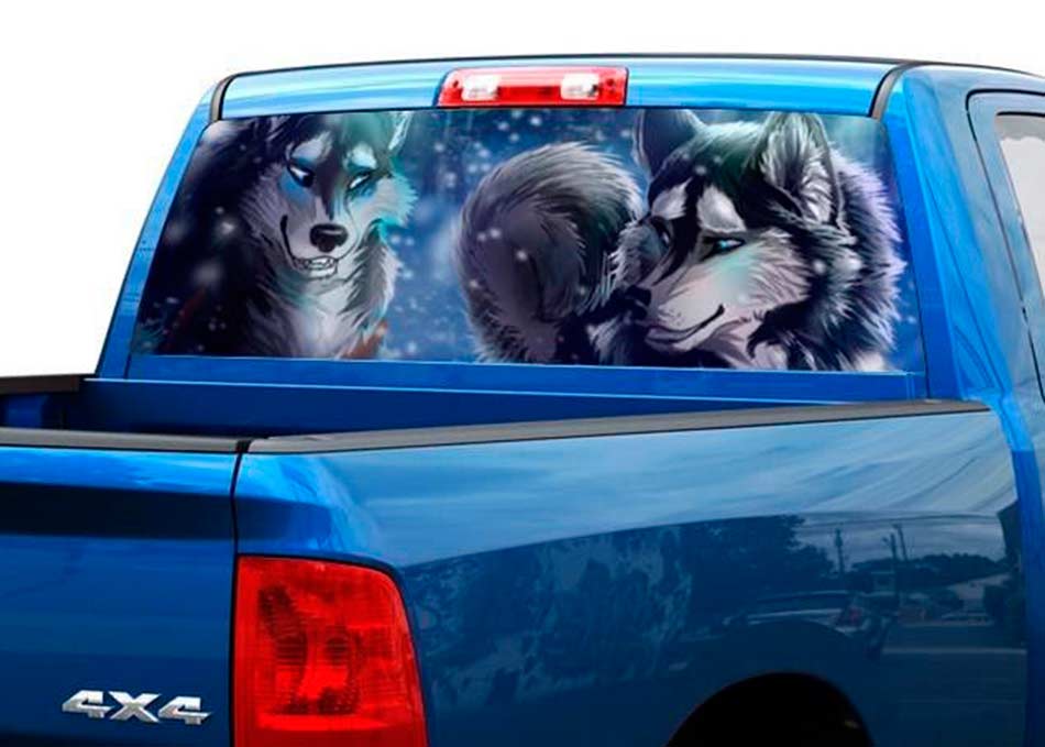 Disegno di due lupi sul retro della decalcomania della decalcomania del pick-up Truck SUV Car