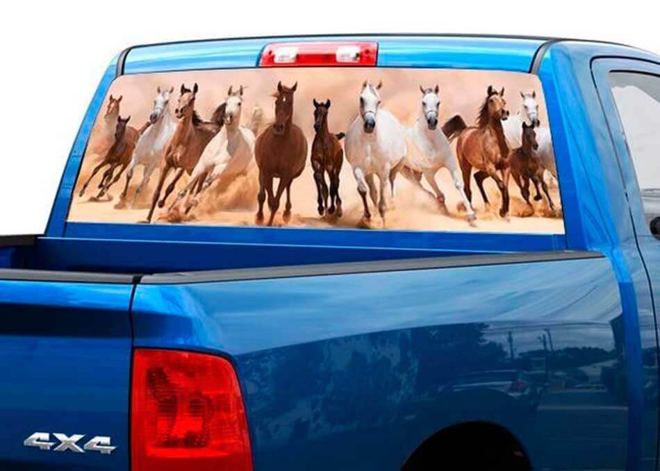 Adesivo in Vinile Forato per Finestrino Posteriore Running Horses per Camion e SUV