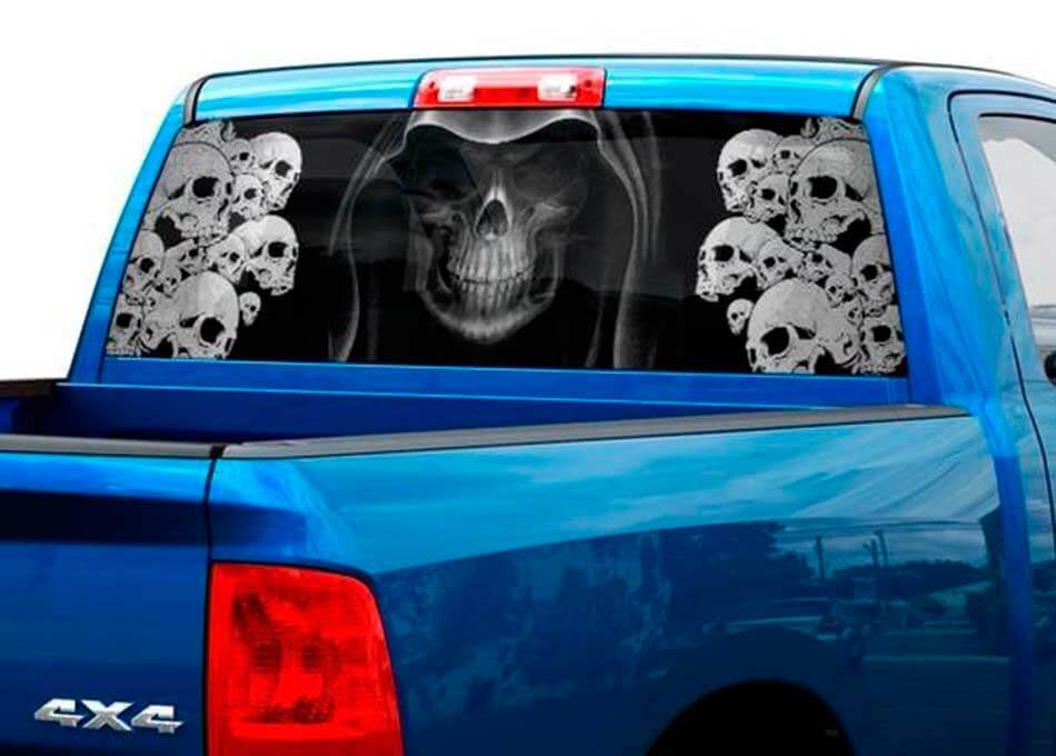 Adesivo in Vinile Teschio Mietitore per Finestrino Posteriore di Pickup e SUV