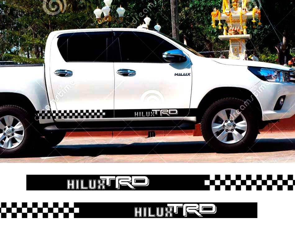 Kit di adesivi in vinile a strisce laterali a scacchiera stile TRD per Toyota Hilux