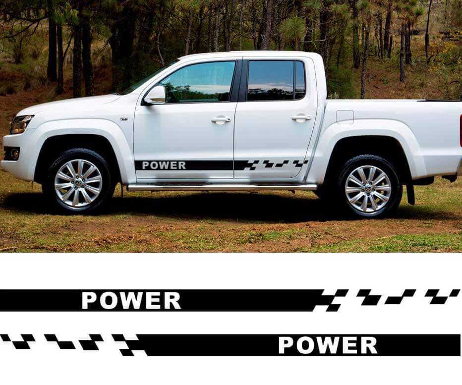 Set di Adesivi in Vinile con Strisce Laterali a Quadretti Power per VW Amarok 2010