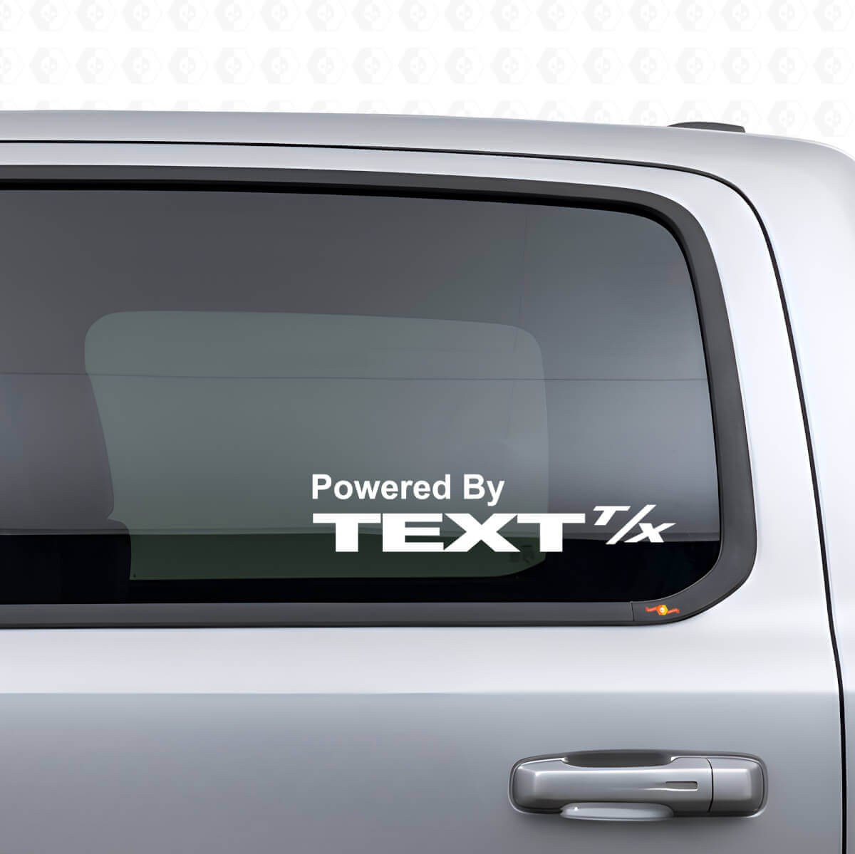 Powered By con testo personalizzato Coppia di adesivi in vinile per finestrino laterale per Dodge Ram