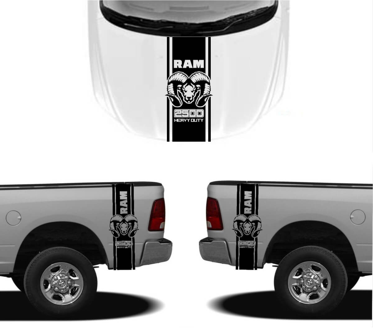 3X DODGE HOOD FENDER DECALS RAM HEMI 2500 1500 grafica adesivi corpo in vinile