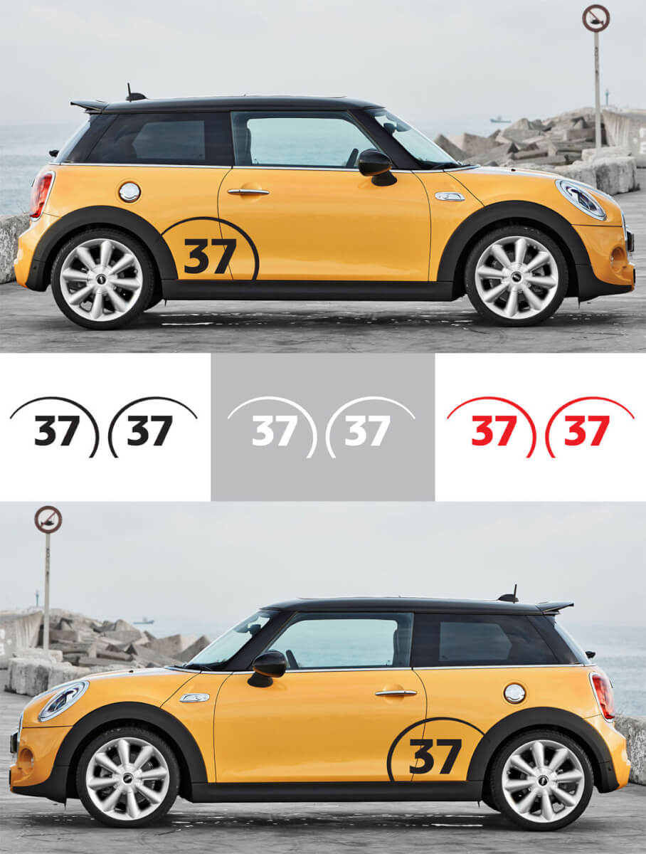 Coppia di Adesivi in Vinile con Numero Racing Personalizzato per Parafango per Mini Cooper