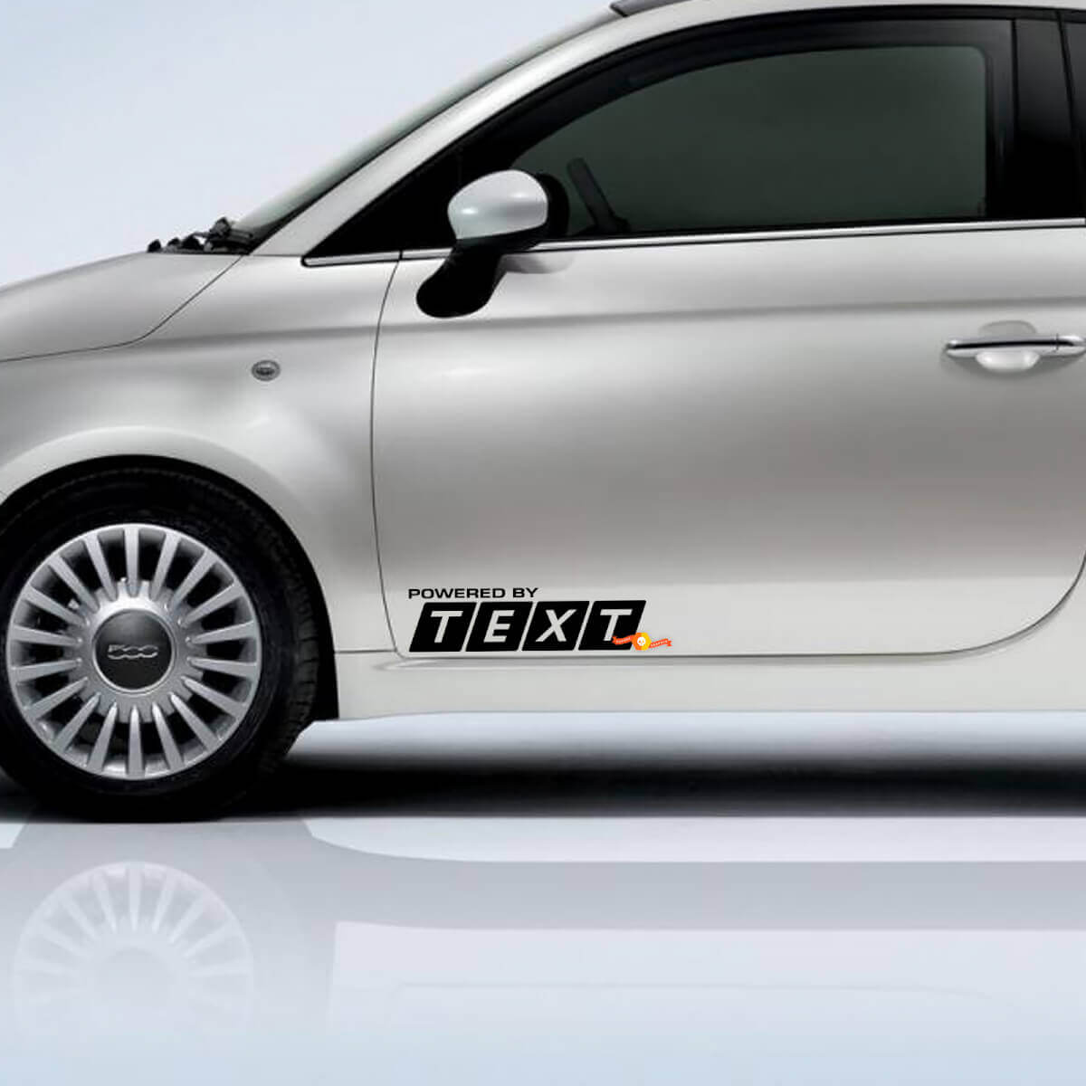 Alimentato da adesivo in vinile con testo personalizzato, decalcomania, emblema, logo grafico per Fiat 500 Abarth