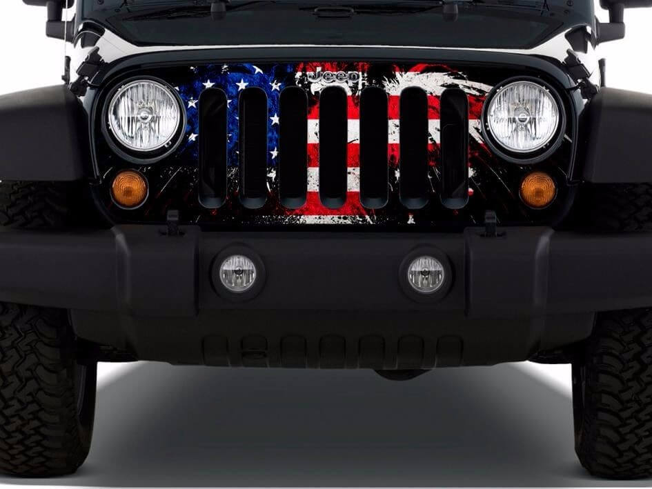 Adesivo in vinile a tema bandiera americana vintage per griglia Jeep Wrangler TJ LJ JK Unlimited