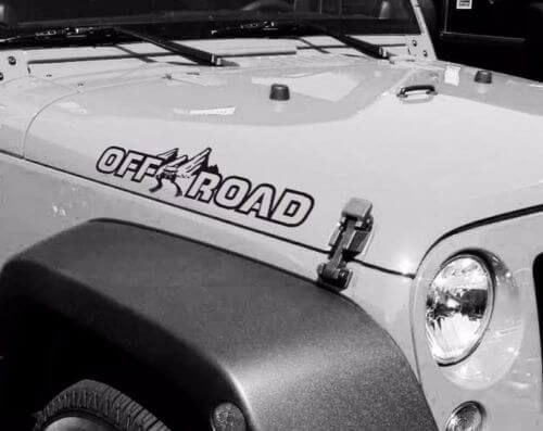 Coppia Off Road cappuccio Decalcomania Del Vinile Adesivo per Jeep WRANGLER RUBICON SAHARA JK TJ YJ JL Gladiatore