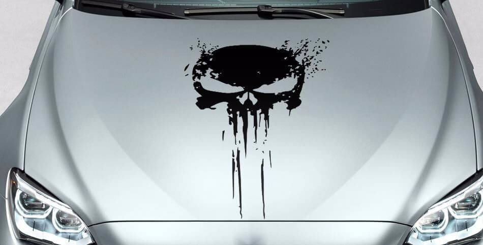 Adesivo in Vinile Cappuccio Stile Teschio Punisher Splash per Auto