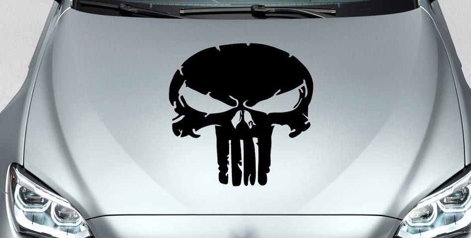 Punisher Skull Attuale adesivo per decalcomanie in vinile per cappa per pista d'auto Wrangler FJ ecc
