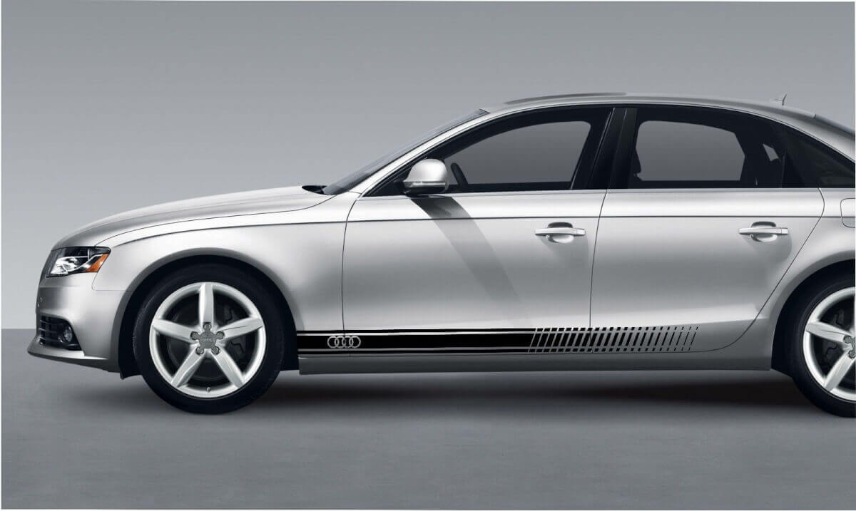 Kit di Adesivi in Vinile con Strisce Laterali e Logo Anelli per Audi A3 A4 A5 A6 A8 RS