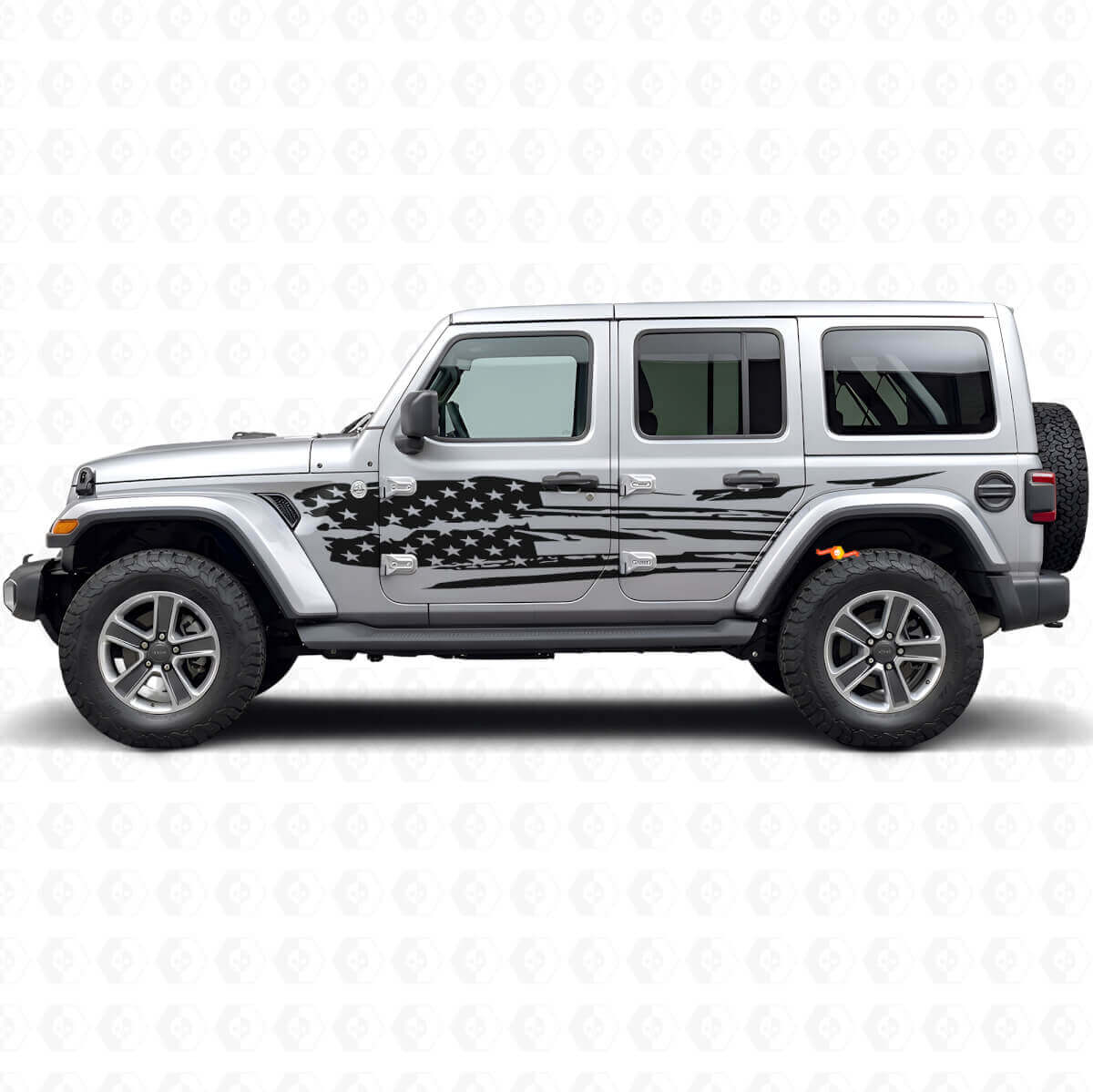 Set di Adesivi Laterali in Vinile con Bandiera Americana Usurata per Jeep Wrangler