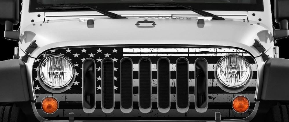 Adesivo per Griglia Anteriore con Bandiera Americana Invecchiata per Jeep Wrangler JK 2007-2018